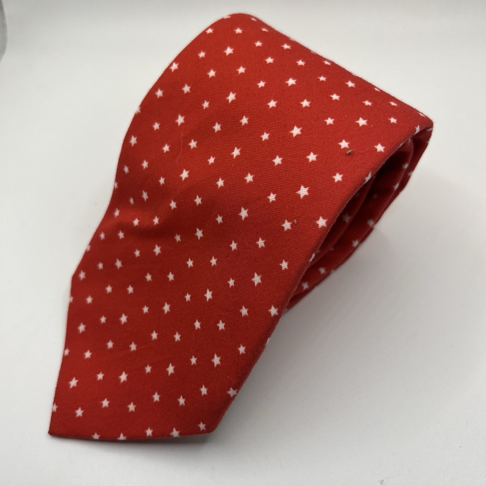 Brooks Brothers Tie Mens Red Cotton Stars Italy Made Necktie